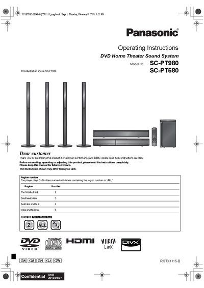 Panasonic SC-PT980 / SC-PT580 Home Theater Sound System Operating Instructions - cover page