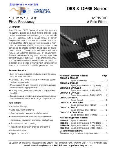 Frequency Devices D68/DP68 Series 32 Pin DIP 8-Pole Filters Datasheet - cover page
