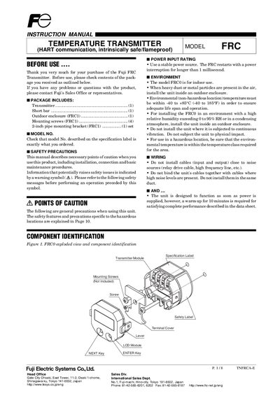 Fuji FRC Temperature Transmitter User Manual - cover page