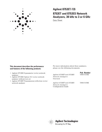 Agilent 8753ES/8753ET Network Analyzer Data Sheet - cover page