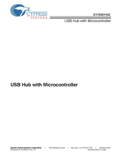 Cypress CY7C65113C USB Hub with Microcontroller User Manual - cover page