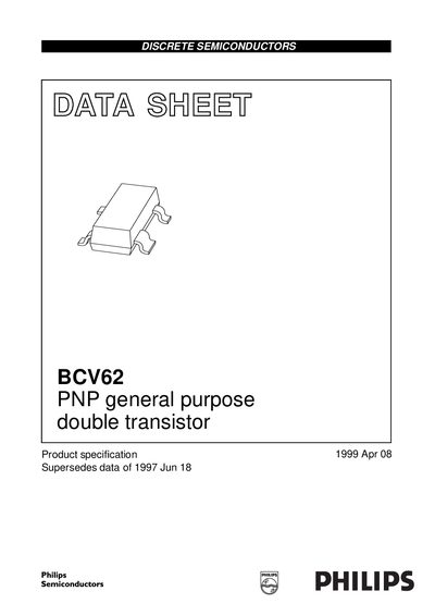 Philips BCV62 PNP General Purpose Double Transistor Data Sheet - cover page