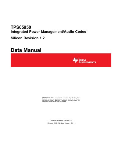 Texas Instruments TPS65950 Integrated Power Management Audio Codec Datasheet - cover page
