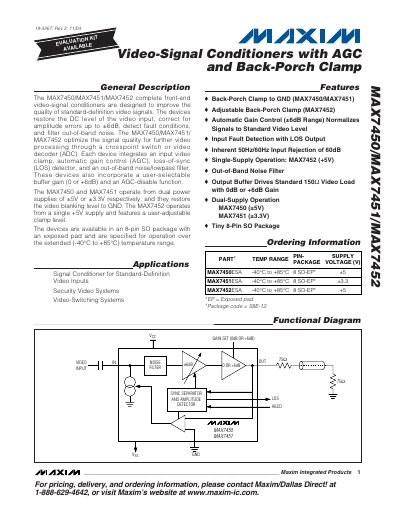 Maxim MAX7450/MAX7451/MAX7452 Video‑Signal Conditioners Datasheet - cover page