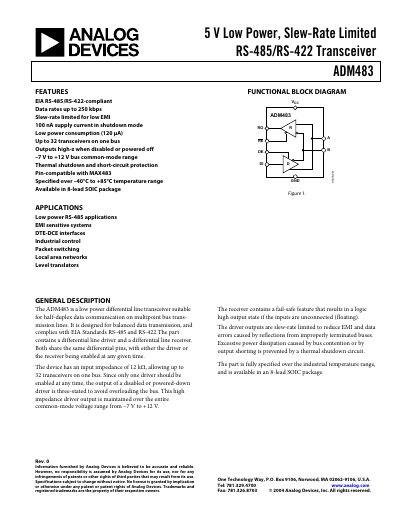 Analog Devices ADM483 Datasheet - cover page