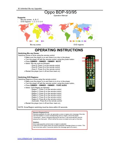 OPPO BDP-93 / BDP-95 Blu-ray Player Region Free Modification Kit Installation Guide - cover page