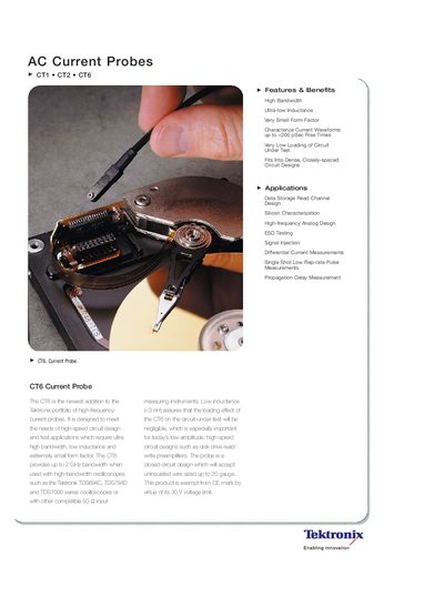 Tektronix CT1, CT2, CT6 AC Current Probes Datasheet - cover page