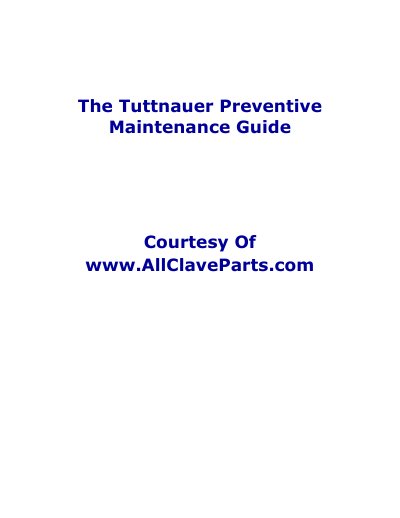 Tuttnauer Autoclave Preventive Maintenance Guide - cover page