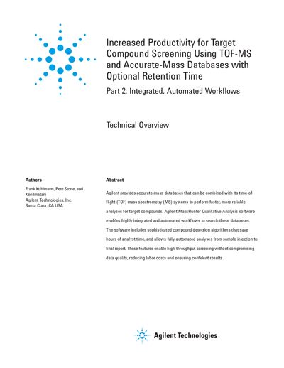 Agilent MassHunter Integrated Automated Workflows Technical Overview - cover page