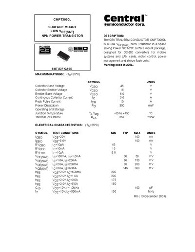 Central Semiconductor Corp. CMPT3090L Datasheet - cover page