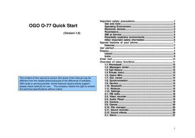 OGO O-77 Phone Quick Start Guide - cover page