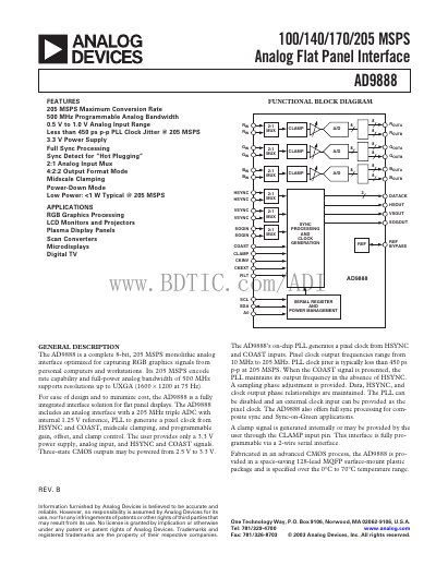 Analog Devices AD9888 Datasheet - cover page