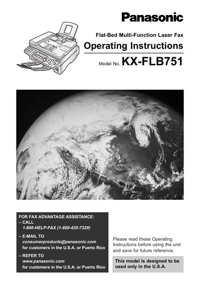 Panasonic KX-FLB751 Flat-Bed Multi-Function Laser Fax Operating Instructions - cover page