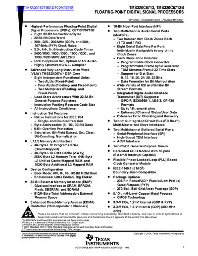 TEXAS INSTRUMENTS TMS320C6713 TMS320C6713B FLOATING-POINT DIGITAL SIGNAL PROCESSORS handbook - cover page