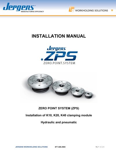 Jergens ZPS K10, K20, K40 Zero Point System Installation Manual - cover page