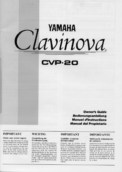 Yamaha CVP-20 Owner's Guide - cover page