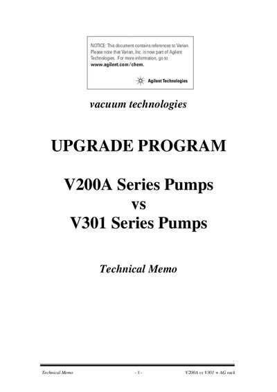 Agilent V200A vs V301 Technical Memo - cover page