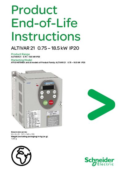 Schneider ALTIVAR 21 0.75-18.5kW IP20 End-of-Life Instructions Manual - cover page