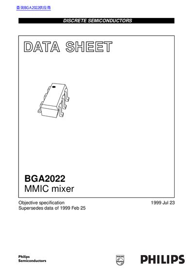 Philips BGA2022 MMIC Mixer Datasheet - cover page