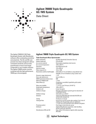 Agilent 7000B Triple Quadrupole GC/MS System Data Sheet - cover page