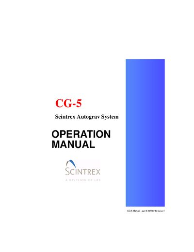 Scintrex CG-5 Autograv System Operation Manual - cover page