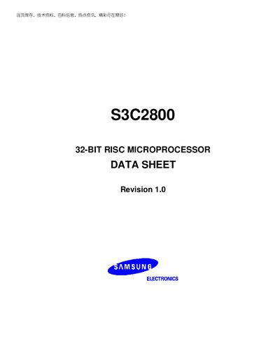 Samsung S3C2800 Microcontroller Datasheet - cover page