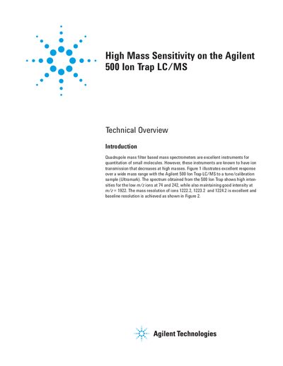 Agilent 500 Ion Trap LC/MS High Mass Sensitivity Technical Overview - cover page