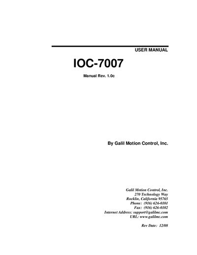 Galil IOC-7007 User Manual - cover page