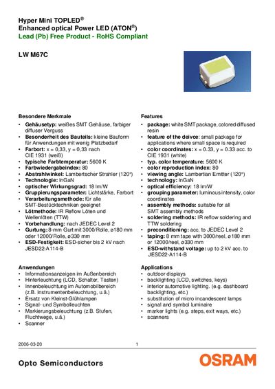OSRAM LW M67C LED Datasheet - cover page