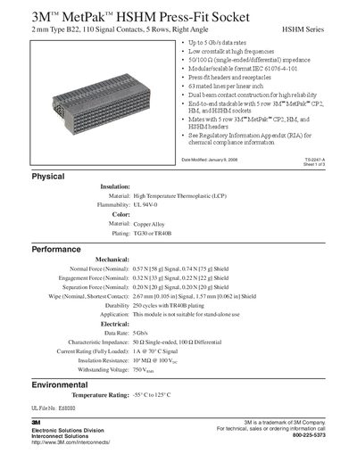 3M MetPak HSHM Press-Fit Socket Product Data Sheet - cover page