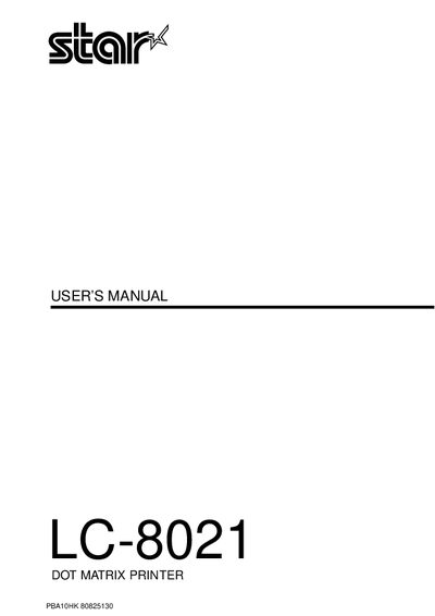 Star LC-8021 Dot Matrix Printer User Manual - cover page