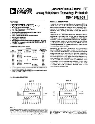 Analog Devices MUX-16/MUX-28 Datasheet