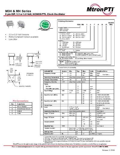 MtronPTI M3H / MH Series Clock Oscillator Data Sheet - cover page