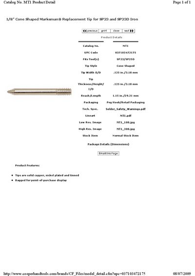 COOPER TOOLS WELLER 1/8