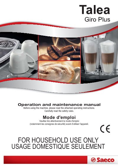 Saeco Talea Giro Plus / SUP 032OR Automatic Coffee Maker User Manual - cover page
