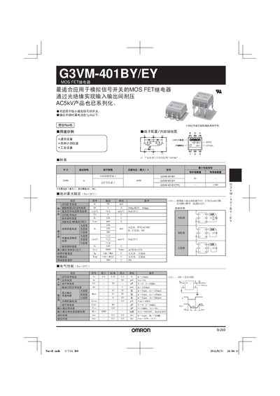 Omron G3VM-401BY/EY MOS FET Relay Datasheet - cover page