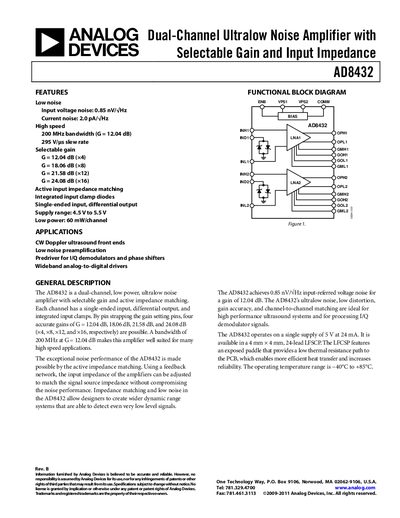 Analog Devices AD8432 Dual-Channel Ultralow Noise Amplifier Datasheet - cover page