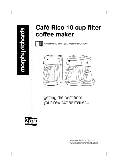 Morphy Richards Café Rico 10 Cup Filter Coffee Maker User Manual - cover page