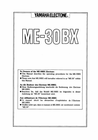 Yamaha ME-30BX Electone User Manual - cover page