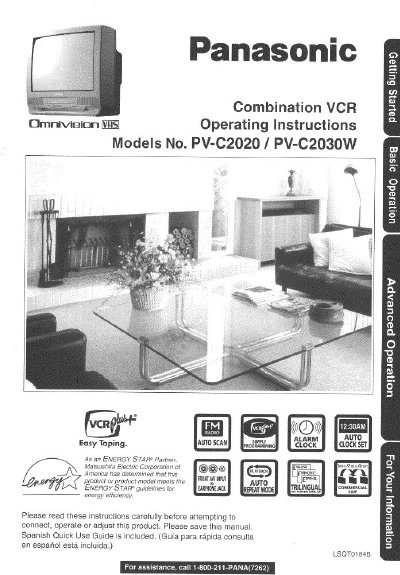 Panasonic PV-C2020/PV-C2030W VCR Operating Instructions - cover page