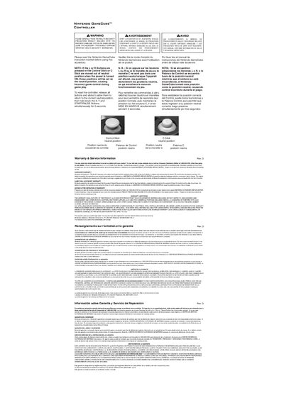 Nintendo GameCube Controller User Manual – Control Stick Neutral Position