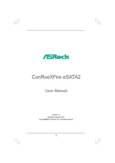 ASRock ConRoeXFire-eSATA2 Motherboard User Manual - cover page