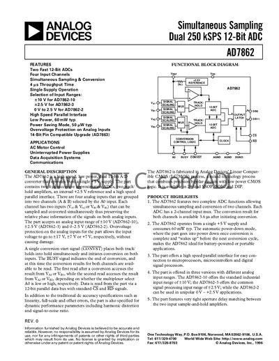 Analog Devices AD7862 Datasheet - cover page