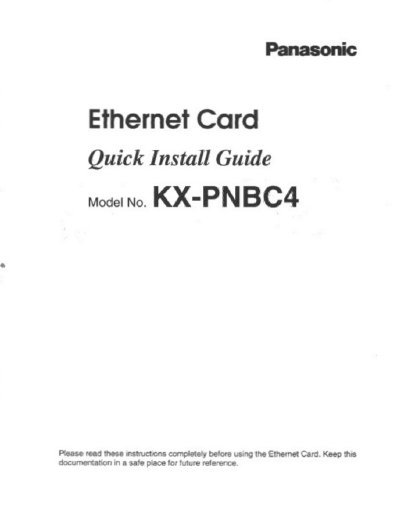 Panasonic KX-PN BC4 Ethernet Card Quick Install Guide - cover page