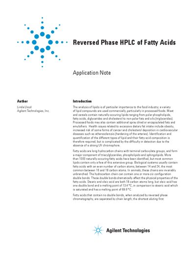 Agilent Reversed Phase HPLC of Fatty Acids Application Note - cover page