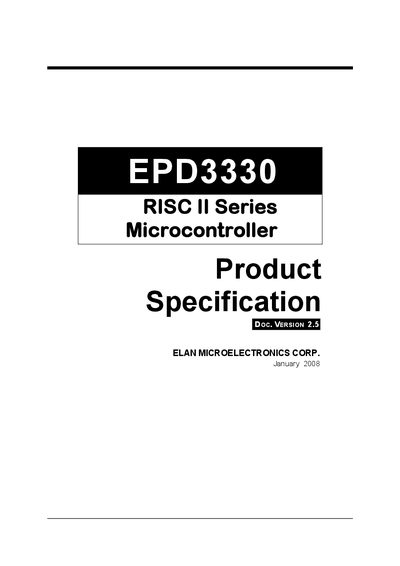 Elan EPD3330 RISC II Series Microcontroller Datasheet - cover page