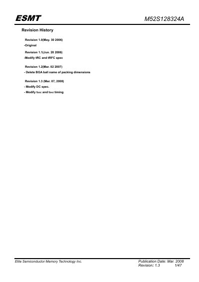 Elite Semiconductor M52S128324A SDRAM Datasheet - cover page