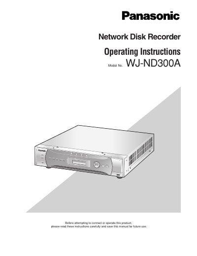 Panasonic WJ-ND300A Network Disk Recorder Operating Instructions - cover page