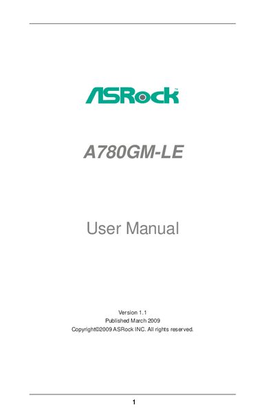 ASRock A780GM-LE Motherboard User Manual - cover page