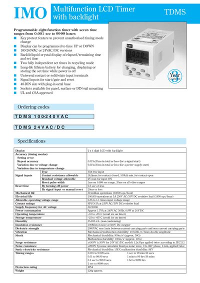 IMO ITDMS Multifunction LCD Timer with Backlight Datasheet - cover page